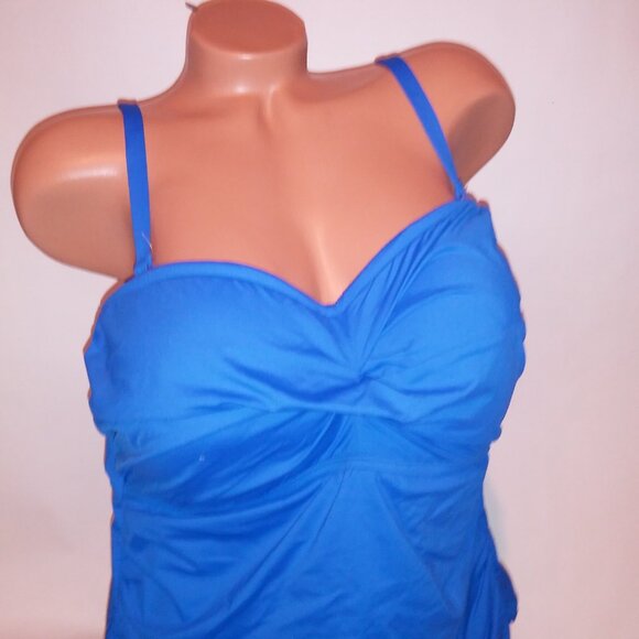 La Blanca Swim Tankini Top 20W Blue Solid Tummy Control Lightly Lined Wireless N - Picture 3 of 10